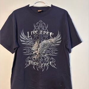 Y2K Live Free Ride Free Eagle Graphic Mens Black T-Shirt Medium